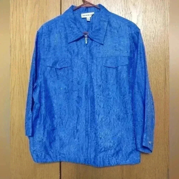 Southern Lady Blue jacket lightweight pockets floral pattern texture size XL - Picture 1 of 4